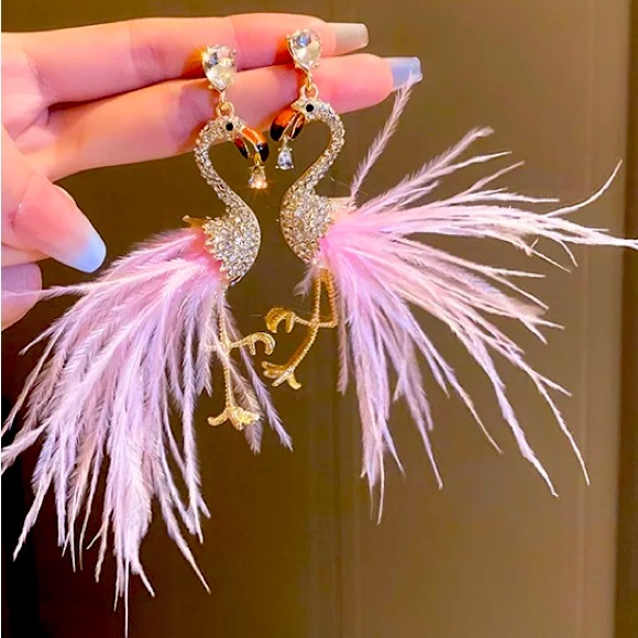 Jewelry - Pink Flamingo Rhinestone Dangle Earrings Fashion Jewelry Accessories